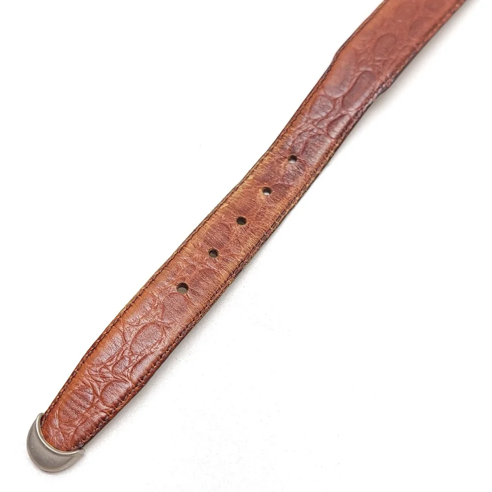 Perry Ellis Portfolio Mens Brown Croc Embossed Leather Belt Made in Italy 34-85